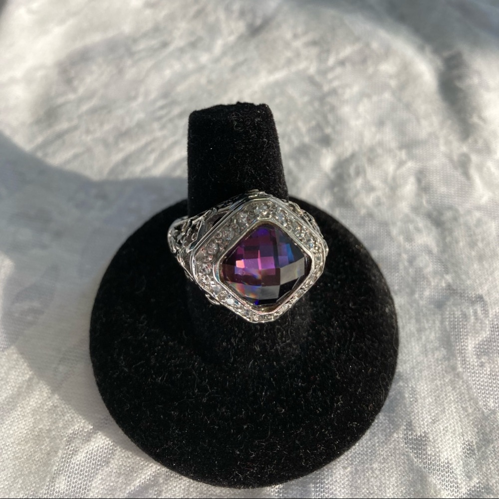 Sterling Amethyst cushion cut ring. Size 8